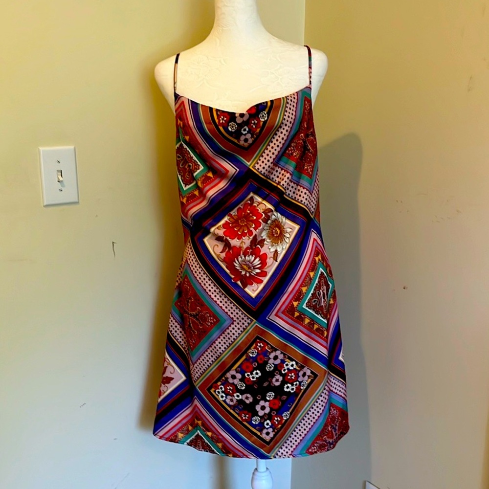 NWT Urban Outfitters cowl neck slip dress sz L festive pattern